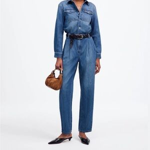 Madewell Pleated Barrel-Leg Jumpsuit in Baywood Wash: Airy Denim Edition